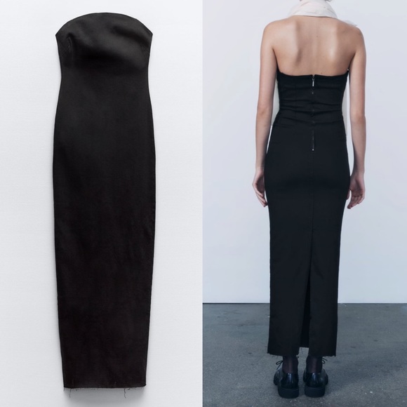 Zara NWT denim black midi strapless dress - Picture 2 of 6